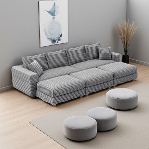 102.4" Plush Corduroy Convertible Sectional Sofa, 3 Ottomans, Deep Seat - 1 of 4