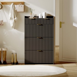 Fluted Shoe Storage Cabinet, Narrow Shoe Organizer with 3 Flip Drawers, Modern Shoe Cabinet - 1 of 4