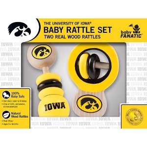Baby Fanatic Wood Rattle 2 Pack - NCAA Iowa Hawkeyes Baby Toy Set - 1 of 4