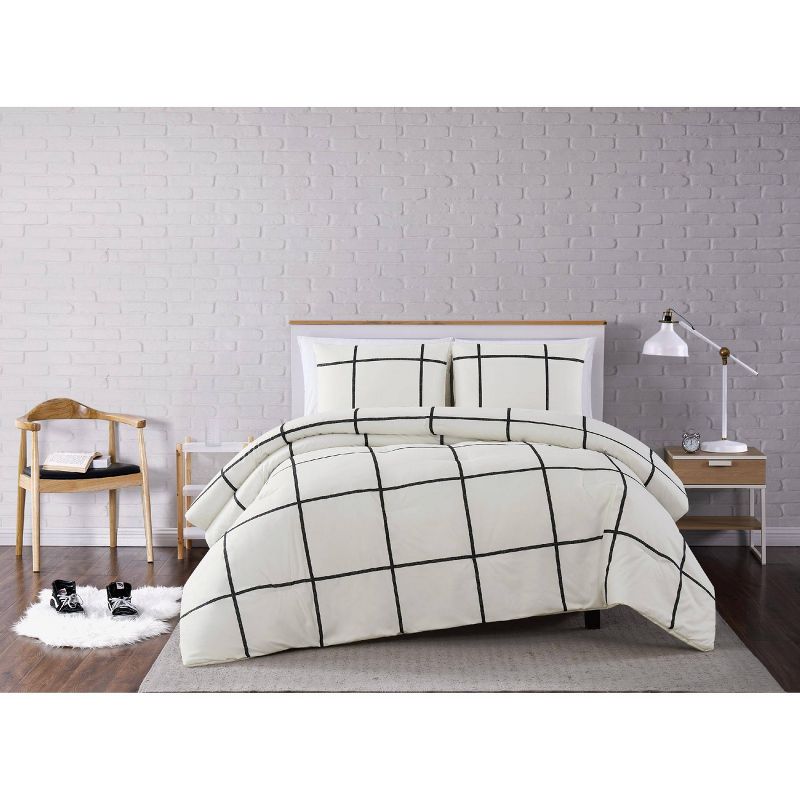 Truly Soft Everyday Full/Queen Kurt Windowpane Comforter Set Ivory/Black, 1 of 6