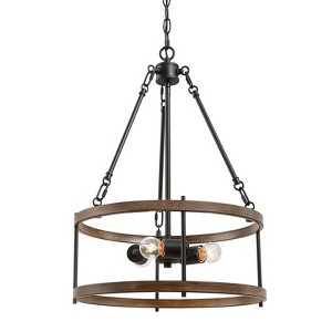 LNC Chet 4-light 16" Modern Farmhouse Small Drum Chandelier, Antique Brown and Matte Black - 1 of 4