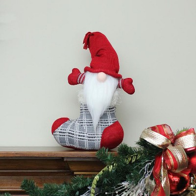 Red and Gray Christmas Gnome in Stocking Tabletop Decoration