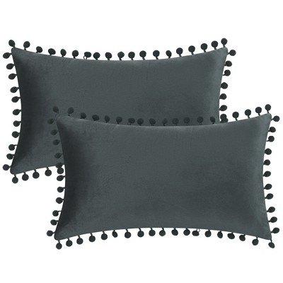 Unique Bargains Farmhouse Bedroom Decorative Velvet Pompoms Fringe Throw Pillow Covers 2 Pcs