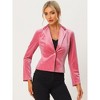 INSPIRE CHIC Women's 1 Button Lapel Collar Business Office Crop Suit Velvet Blazer - 3 of 4