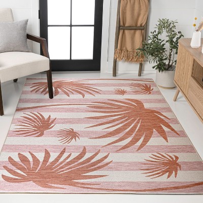 JONATHAN Y Veronica Classic Beach Stripe and Palm Leaf Indoor/Outdoor Area Rug