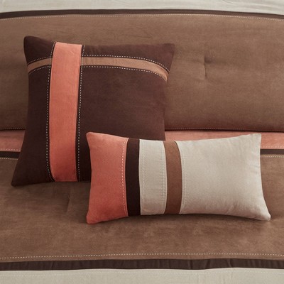 Queen Coral and Brown Microfiber Reversible Comforter Set