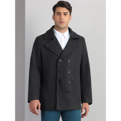 INSPIRE CHIC Men's Notched Collar Double-Breasted Formal Classic Peacoats Black Medium — фото 2