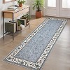 Washable Floral Kitchen Rug, Non-Slip, Low Pile Geometric Bordered Mat for Hallway, Bathroom, Entryway, Soft Non-Shed - 2 of 4