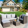 Outdoor 4 Piece Furniture Set, All Weather PE Rattan Sofa Set with Chairs and Table, Armrest Sofas with Cushions and Ottoman-Coolbibila - 2 of 4