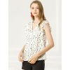 Allegra K Women's Chiffon Ruffle Flutter Sleeves Half Placket V Neck Dot Print Blouse - 2 of 4