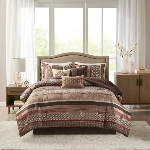 GDFStudio Kazu Transitional 7 Piece Comforter Bedding Set, Red, Queen