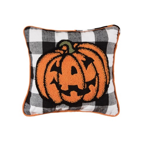 Stitched Pumpkin Halloween Throw Pillow, 18