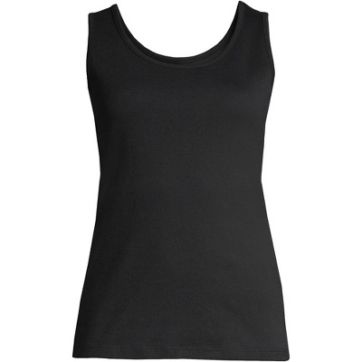 Lands' End Women's Cotton Tank Top - Black Watercolor Floral Print, Size Large