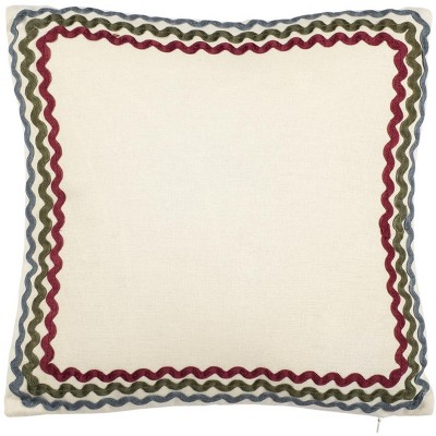 White Cotton Square Throw Pillows with Rickrack Trim, Set of 2