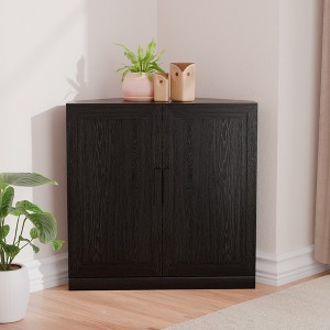 MAYEERTY Modern Solid Wood Double Doors Corner Storage Cabinet Efficient Storage for Home Cornei Libing Room Black - 1 of 4