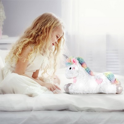 White Plush Unicorn with LED Lights and Sound 16"