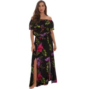 Riviera Sun Womens Floral Printed High Slit Off-Shoulder Rayon Crepe Printed Maxi Dress for Women - 1 of 3