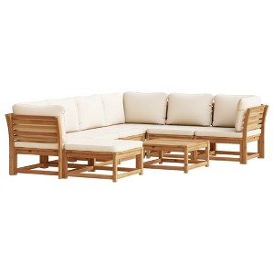 vidaXL 8-Piece Patio Lounge Set - Acacia Wood, Cream Cushions, Modular Design for Garden, Deck, or Patio, Slatted Design Prevents Pooling Water - 1 of 4