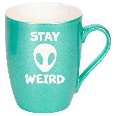 100 North Alien 10 Ounce Seafoam Metallic Finish, Comfortably Fits Your Hands, New Bone China Coffee Tea Cup Mug, Stay Weird