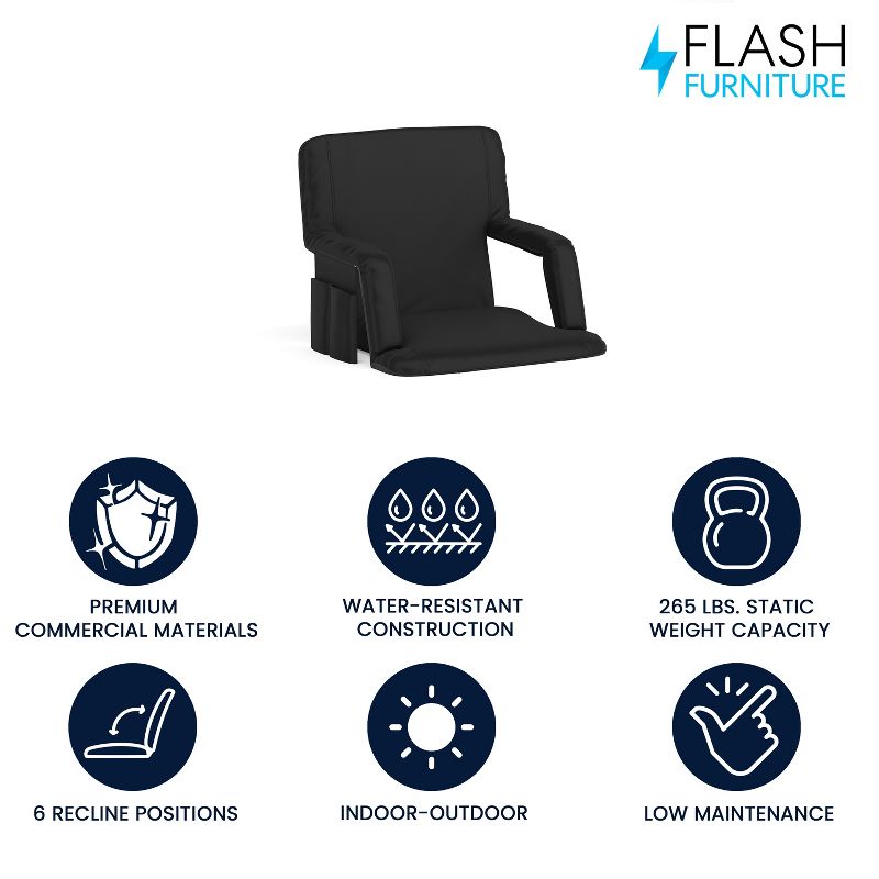 Flash Furniture Portable Lightweight Reclining Stadium Chair with Armrests, Padded Back & Seat with Dual Storage Pockets and Backpack Straps, 3 of 18