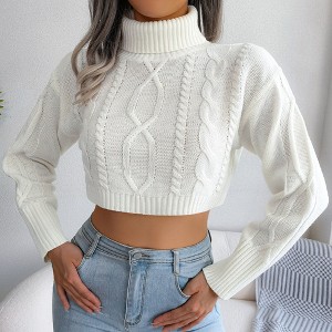 Short Knitted Sweater Pullover for Women Solid Long Sleeve Turtleneck Cropped Sweaters - 1 of 4