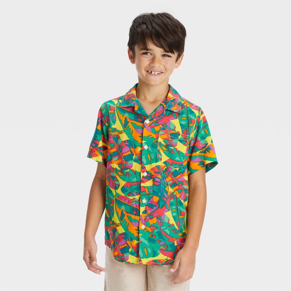 Boys' Short Sleeve Woven Button-Down Shirt - Cat & Jack™ Yellow M