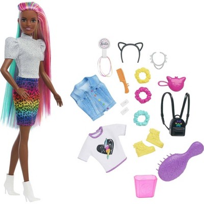 Barbie Leopard Rainbow Hair Doll - Animal Print Skirt