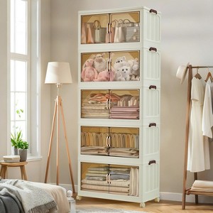 Stackable Storage Bins,Plastic Bins for Storage with Lids,Plastic Storage Drawers with Magnetic Doors & Wheels,Foldable Collapsible Closet Organizers - 1 of 4