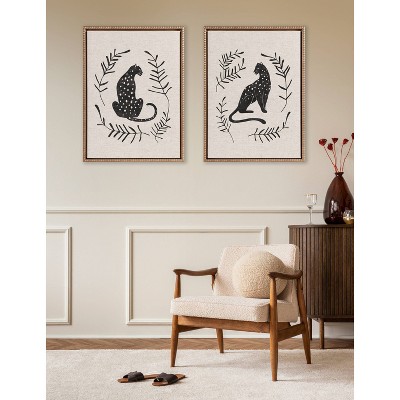 Set of 2 Jungle Black and Neutral Linen Framed Canvas Art