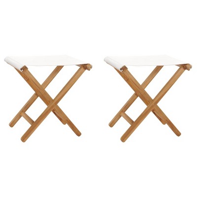 VidaXLFolding Chairs 2 pcs Solid Teak Wood and Fabric Cream White