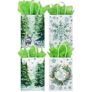 Wrapables 12pc Christmas Kraft Gift Bags with Tissue Paper - 1 of 4