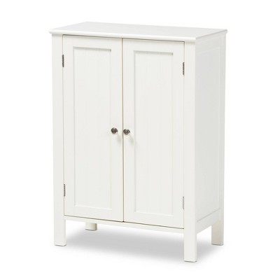 Baxton Studio Thelma 2 Door Wood Multipurpose Storage Cabinet White: Transitional Style, 10 Shelves, MDF Construction