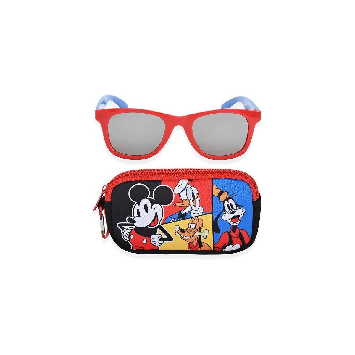 Disney Mickey Mouse Kids' Sunglasses & Soft Zip Carry Case with Carabiner, Red