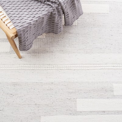 Ivory and Light Grey Square Flat Woven Wool Rug