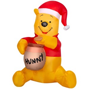 Gemmy Christmas Inflatable Winnie the Pooh in Santa Hat with Hunny Pot, 3 ft Tall, Multi - 1 of 3