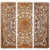 Wood Floral Handmade Intricately Carved Wall Decor Set of 3 - Olivia & May: Traditional Mandala, Vertical Display - 2 of 4
