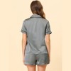cheibear Women's Silky Satin Button Down Shirt with Shorts Sleepwear Pajama Sets - 4 of 4