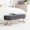 Zeus & Ruta 48" Modern Velvet Oval Upholstered Ottoman with Golden Metal Legs - 4 of 4