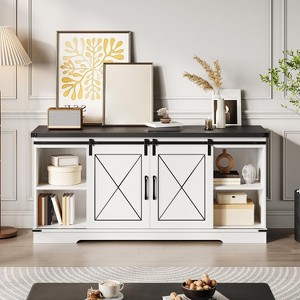 Farmhouse TV Stand for TVs Up to 65", Rustic Entertainment Center with Sliding Barn Doors, Storage Cabinets & Adjustable Shelf, Media Console - 1 of 4