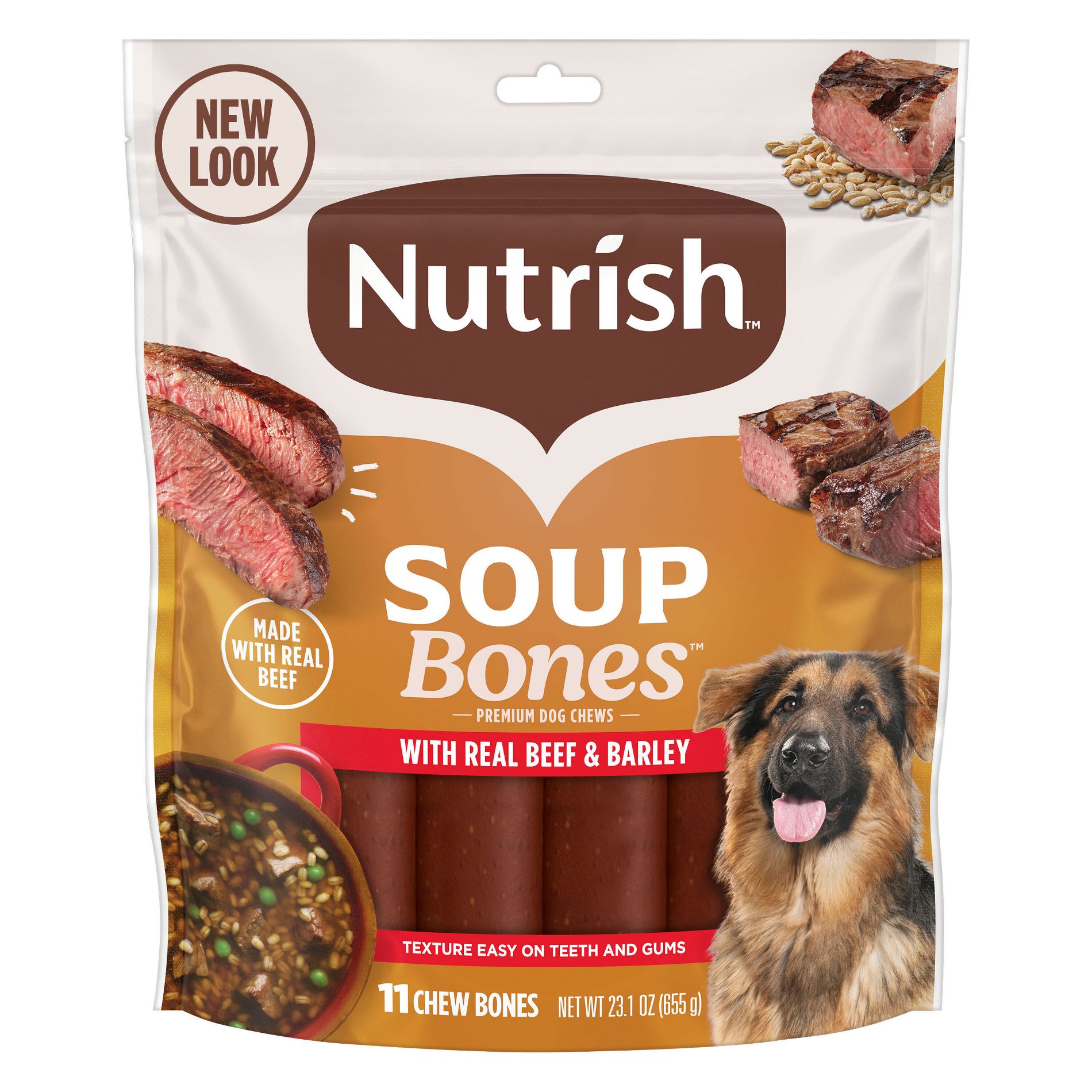 Nutrish Soup Bones Real Beef & Barley Chewy Dental Dog Treats  - 23.1oz/11ct