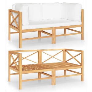 vidaXL 2-Seater Patio Sofa with Cream Cushions Solid Teak Wood - Cream 2-Seater - 1 of 4