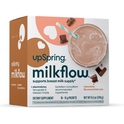 Image of Upspring Milkflow Fenugreek + Blessed Thistle Chocolate Drink Mix Lactation Supplement - 16ct - Formulated with Electrolytes