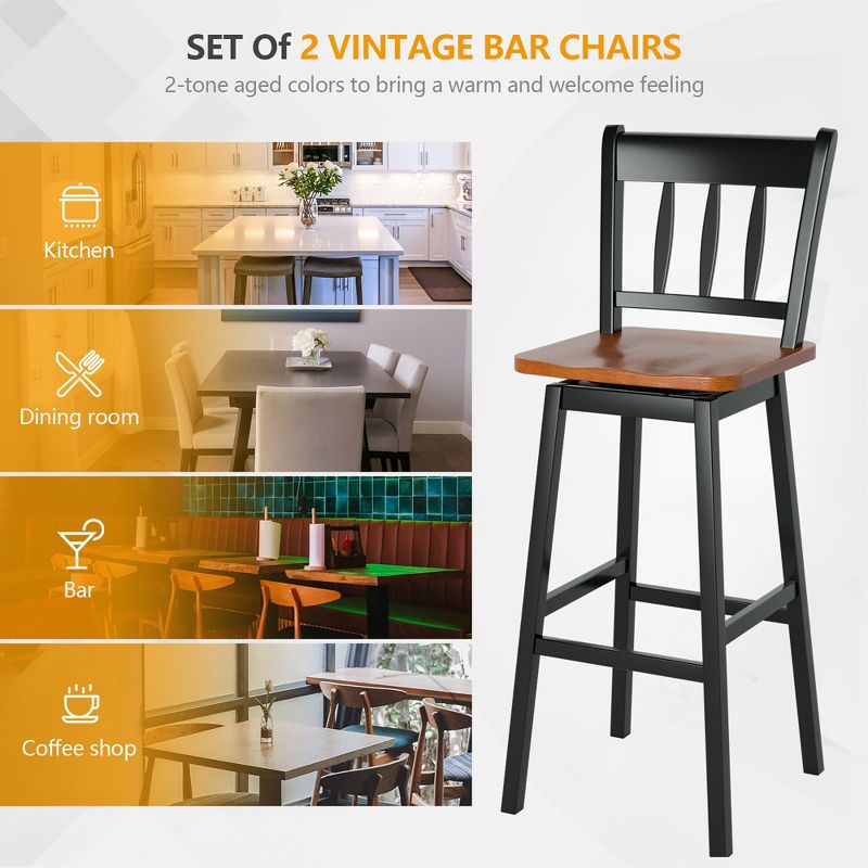 Costway Set of 2 Swivel Bar Stools 30.5'' Pub Height Dining Bar Chairs Cream, 5 of 9
