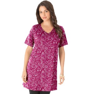 Roaman's Plus Size Cotton Short Sleeve V-Neck Ultimate Tunic - 1 of 4