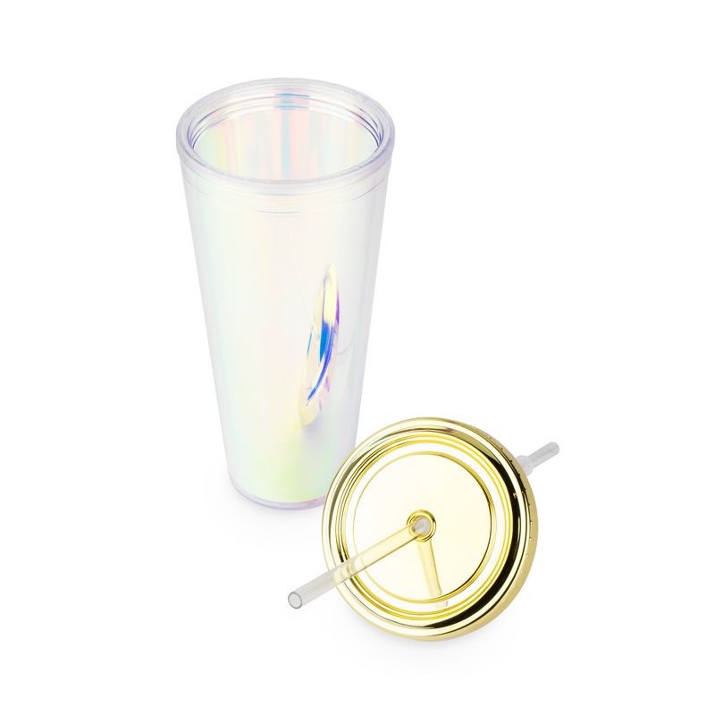 Blush Iridescent Cute Drink Tumbler | Reusable, Leak-Proof, Travel, Clear Plastic, Slim, Iced Coffee Cup with Seal, Screw-On-Lid, and Straw, 24oz, 4 of 5
