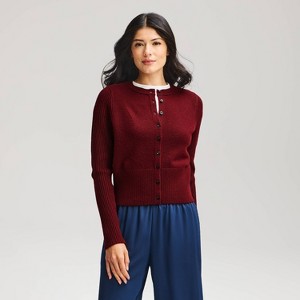 Women's Long Sleeve Crewneck Cardigan Sweater - A New Day™ Burgundy S ...