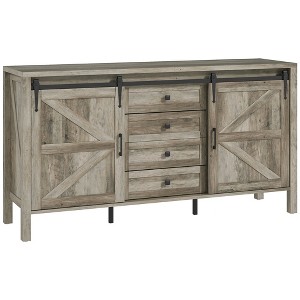 Aghana Digitals 59" Farmhouse Gray Wash Buffet Cabinet with Thick Top, Sliding Barn Doors, 4 - 1 of 4