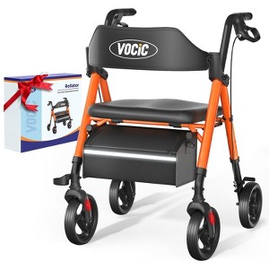 Walkers for Seniors,Foldable Walker with Seat,Aluminum Supports 330lb,8" Wheels-Orange - 1 of 4