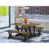 HomeStock 3-Piece Rectangle Distressed Jacobean Finish Solid Wood Top Dining Table with 2-Benches - 2 of 4