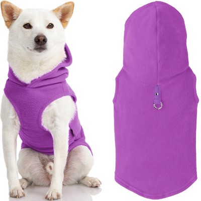 Gooby Fleece Vest Hoodie, Small Dog Pull Over Hooded Fleece Jacket with Leash Ring, Purple, X